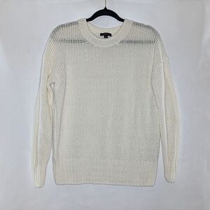 JCrew Women Top Sweater Small Ivory Off White Knit Light 100% Linen Pullover